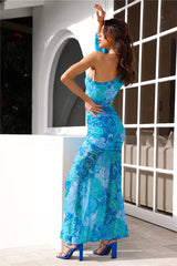 Island Wedding One Shoulder Maxi Dress Blue