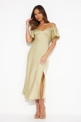 Romance In The Air Satin Midi Dress Matcha
