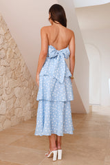 Dotty Delight Strapless Maxi Dress Blue