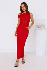 Surprise Parties Mesh Off Shoulder Top Red