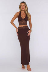 Style That Stays Lace Maxi Skirt Brown