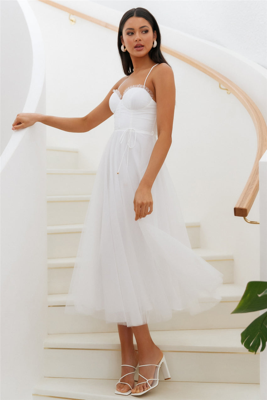 Wandering In The Light Tulle Midi Dress White