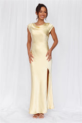The Valentina Cap Sleeve Satin Maxi Dress Yellow