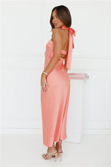 Not My Behaviour Satin Strapless Maxi Dress Peach