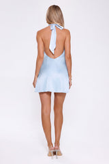 Exclusive Parties Halter Satin Mini Dress Blue