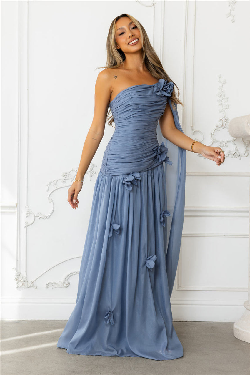 Silver Breeze One Shoulder Maxi Dress Slate