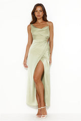 The One I Want Satin Maxi Dress Lime