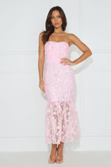 Girly Charms Strapless Midi Dress Pink