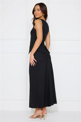 Days In Linen Blend Maxi Skirt Black