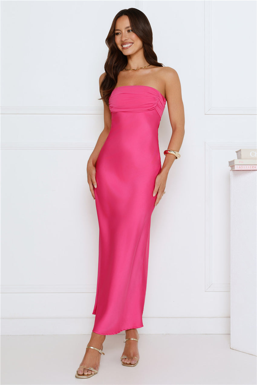Love Club Strapless Satin Maxi Dress Pink