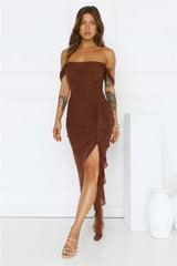 Style Flex Off Shoulder Maxi Dress Brown
