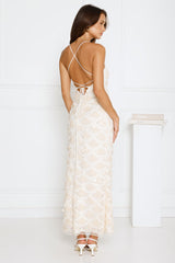 After Party Edit Halter Sequin Maxi Dress Cream