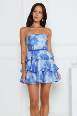 Twilight Garden Strapless Mini Dress Blue