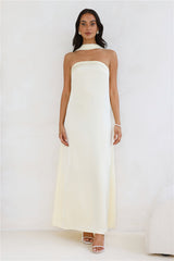 Luxelle Strapless Satin Maxi Dress Yellow