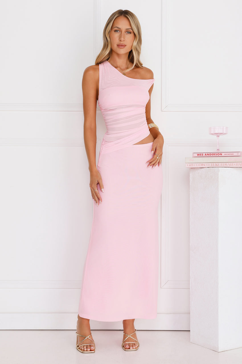 Everyday Pretty Off Shoulder Mesh Maxi Dress Pink