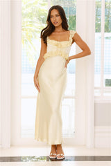Waltzing In Romance Satin Maxi Dress Yellow