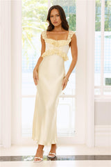 Waltzing In Romance Satin Maxi Dress Yellow