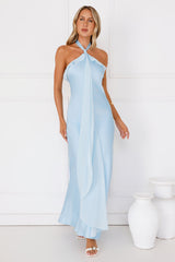 Luxora Lady Halter Satin Maxi Dress Blue