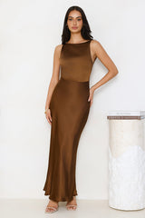 Unveiled Sophistication Satin Maxi Dress Chocolate