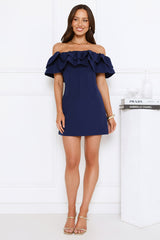 Starlit Enchant Off Shoulder Mini Dress Blue