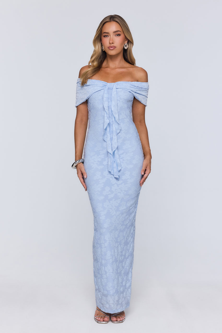 Sunshine Pop Off Shoulder Maxi Dress Blue