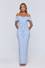 Sunshine Pop Off Shoulder Maxi Dress Blue