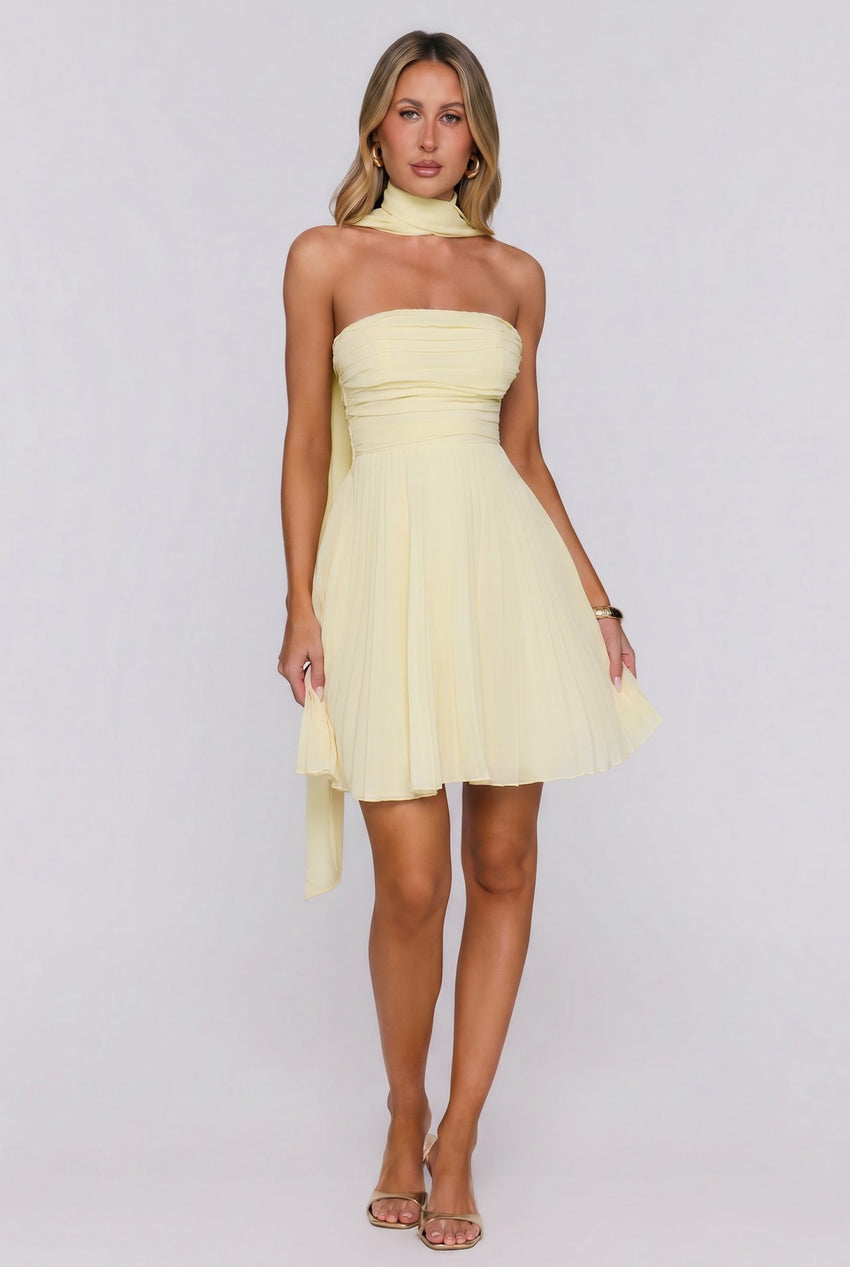 Hot Girl Holiday Strapless Mini Dress Yellow